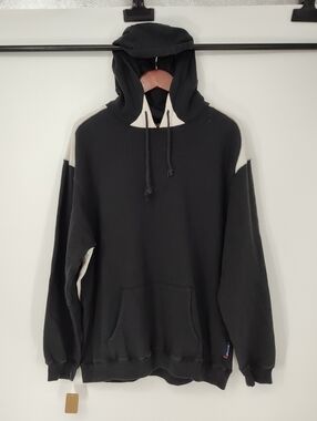 Port Authority Black Hoodie with White Trim Size Mens Large